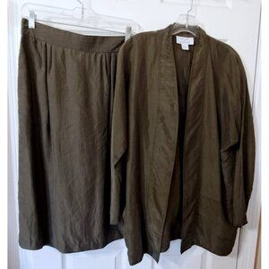 Silk Studio Claude Bennett 12 Olive Skirt Suit Open Jacket 100% Silk
